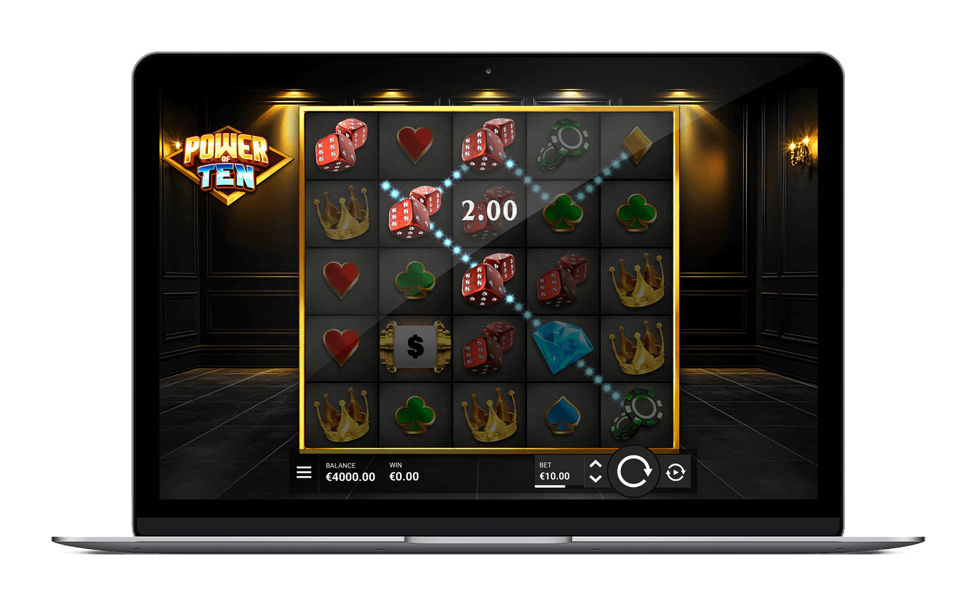 Official Power of Ten game device with salon reels and Power Wheel symbols