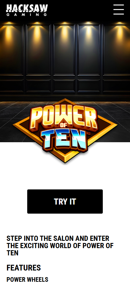 Official mobile Power of Ten page with logo, salon and product heading