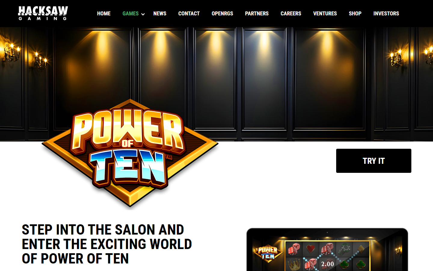 Official Power of Ten provider page showing the salon hero, logo and device